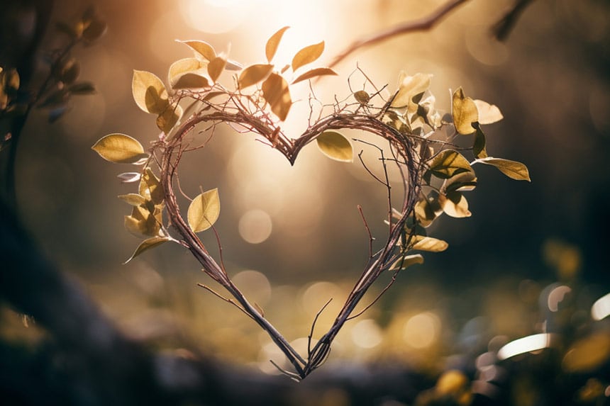 Forme de cœur 3D avec des feuilles